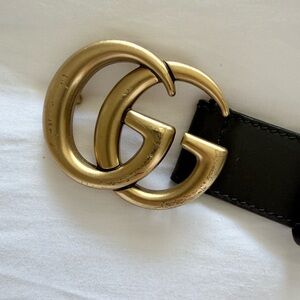 Gucci Black Leather Belt with Gold Interlocking GG Buckle
